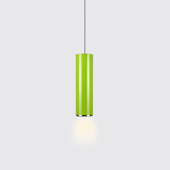 11"/19"/23.5" H Blue/Green Metal Cylinder Pendant Lamp Simple Style 1 Head Bar Hanging Pendant Light in Warm/White Green Warm Clearhalo 'Ceiling Lights' 'Modern Pendants' 'Modern' 'Pendant Lights' 'Pendants' Lighting' 122755