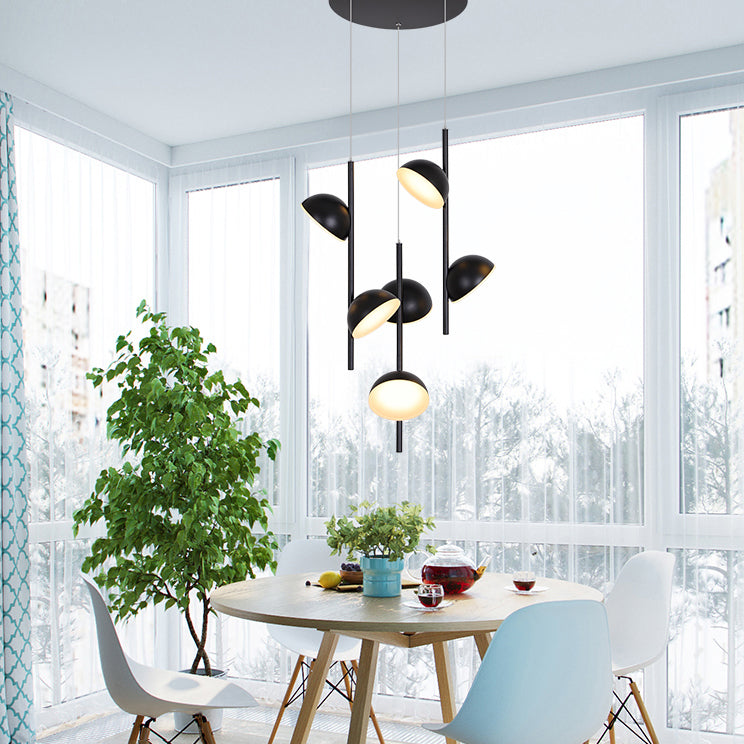 Postmodern Dome Pendant Light Metal 6/10 Lights Black/White Ceiling Light for Dining Room in Warm/White Light Clearhalo 'Ceiling Lights' 'Modern Pendants' 'Modern' 'Pendant Lights' 'Pendants' Lighting' 122781