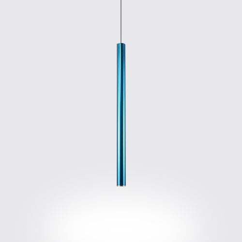 Silver/Red/Blue Metal Slim Ceiling Light Nordic Simple Style Bar Suspension Pendant Light in Warm/White, 12"/19.5"/23.5" High Blue Clearhalo 'Ceiling Lights' 'Modern Pendants' 'Modern' 'Pendant Lights' 'Pendants' Lighting' 122817