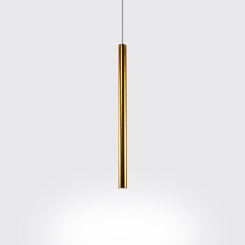 Silver/Red/Blue Metal Slim Ceiling Light Nordic Simple Style Bar Suspension Pendant Light in Warm/White, 12"/19.5"/23.5" High Gold Clearhalo 'Ceiling Lights' 'Modern Pendants' 'Modern' 'Pendant Lights' 'Pendants' Lighting' 122819