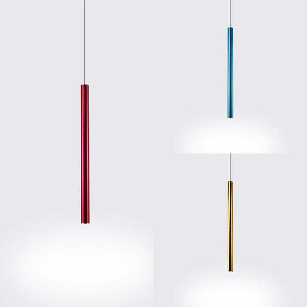 Silver/Red/Blue Metal Slim Ceiling Light Nordic Simple Style Bar Suspension Pendant Light in Warm/White, 12"/19.5"/23.5" High Clearhalo 'Ceiling Lights' 'Modern Pendants' 'Modern' 'Pendant Lights' 'Pendants' Lighting' 122823