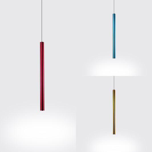 Silver/Red/Blue Metal Slim Ceiling Light Nordic Simple Style Bar Suspension Pendant Light in Warm/White, 12"/19.5"/23.5" High Clearhalo 'Ceiling Lights' 'Modern Pendants' 'Modern' 'Pendant Lights' 'Pendants' Lighting' 122823