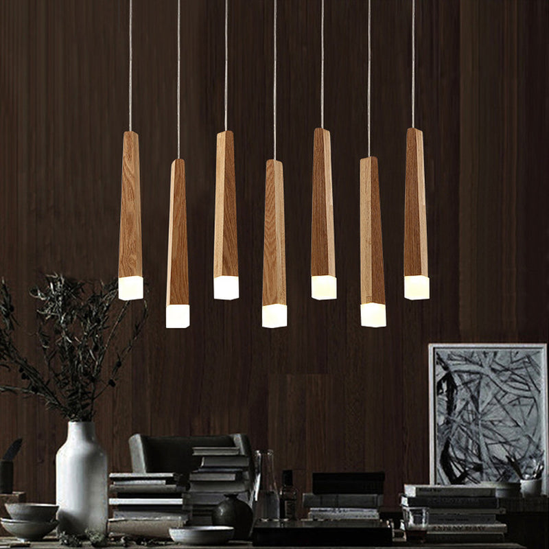 Matchstick Dining Room LED Pendant Light Wood 1/5/7-Light Ceiling Light Fixture with Diffuser in Warm/White Light Clearhalo 'Ceiling Lights' 'Pendant Lights' 'Pendants' Lighting' 122905