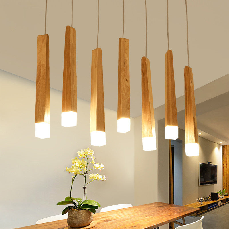 Matchstick Dining Room LED Pendant Light Wood 1/5/7-Light Ceiling Light Fixture with Diffuser in Warm/White Light Clearhalo 'Ceiling Lights' 'Pendant Lights' 'Pendants' Lighting' 122906