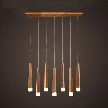 Matchstick Dining Room LED Pendant Light Wood 1/5/7-Light Ceiling Light Fixture with Diffuser in Warm/White Light Clearhalo 'Ceiling Lights' 'Pendant Lights' 'Pendants' Lighting' 122909