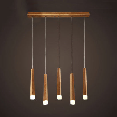 Matchstick Dining Room LED Pendant Light Wood 1/5/7-Light Ceiling Light Fixture with Diffuser in Warm/White Light Clearhalo 'Ceiling Lights' 'Pendant Lights' 'Pendants' Lighting' 122911