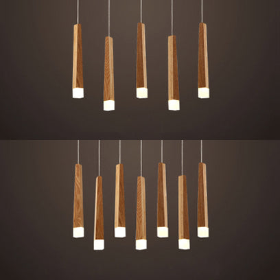 Matchstick Dining Room LED Pendant Light Wood 1/5/7-Light Ceiling Light Fixture with Diffuser in Warm/White Light Clearhalo 'Ceiling Lights' 'Pendant Lights' 'Pendants' Lighting' 122912