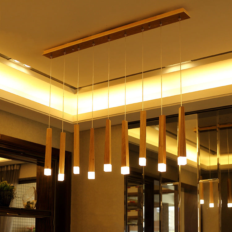 Matchstick Dining Room LED Pendant Light Wood 1/5/7-Light Ceiling Light Fixture with Diffuser in Warm/White Light Clearhalo 'Ceiling Lights' 'Pendant Lights' 'Pendants' Lighting' 122913