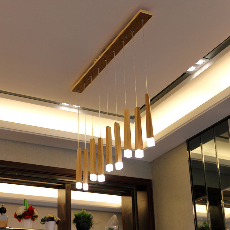 Matchstick Dining Room LED Pendant Light Wood 1/5/7-Light Ceiling Light Fixture with Diffuser in Warm/White Light Clearhalo 'Ceiling Lights' 'Pendant Lights' 'Pendants' Lighting' 122914