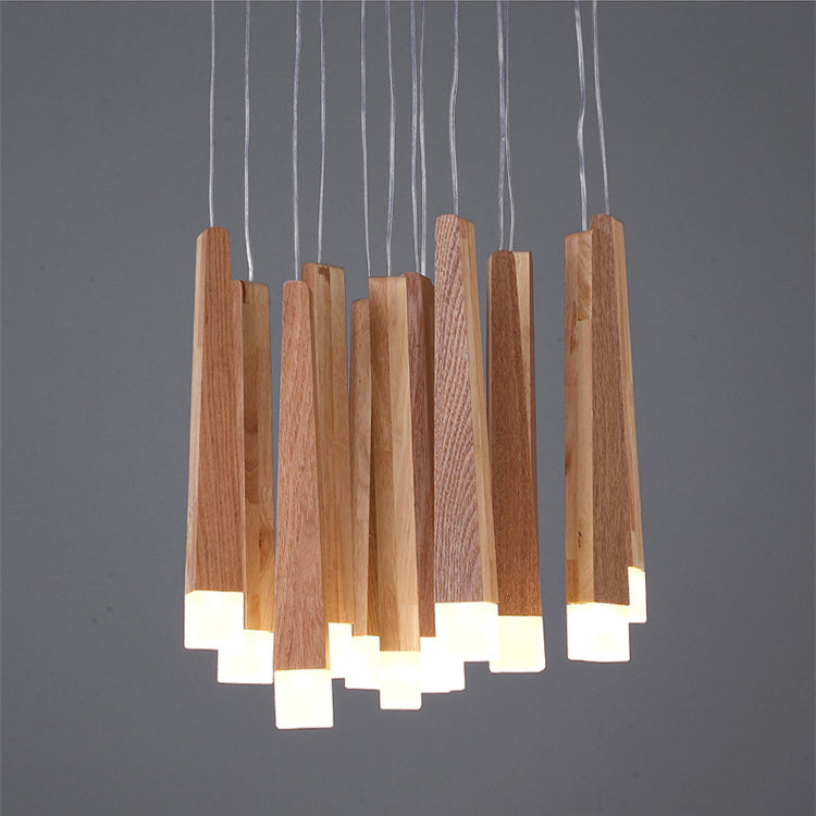 Matchstick Dining Room LED Pendant Light Wood 1/5/7-Light Ceiling Light Fixture with Diffuser in Warm/White Light Clearhalo 'Ceiling Lights' 'Pendant Lights' 'Pendants' Lighting' 122922