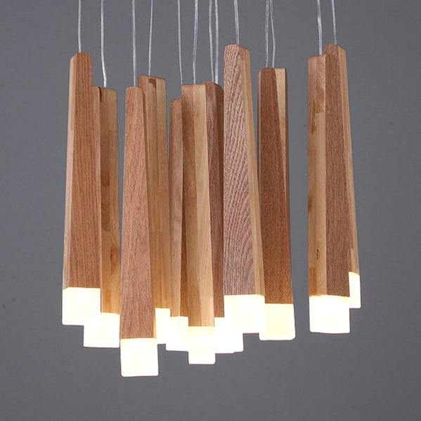 Matchstick Dining Room LED Pendant Light Wood 1/5/7-Light Ceiling Light Fixture with Diffuser in Warm/White Light Clearhalo 'Ceiling Lights' 'Pendant Lights' 'Pendants' Lighting' 122923