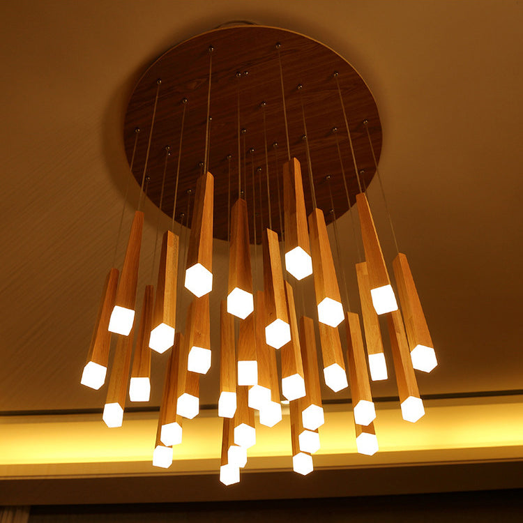 Matchstick Dining Room LED Pendant Light Wood 1/5/7-Light Ceiling Light Fixture with Diffuser in Warm/White Light Clearhalo 'Ceiling Lights' 'Pendant Lights' 'Pendants' Lighting' 122924