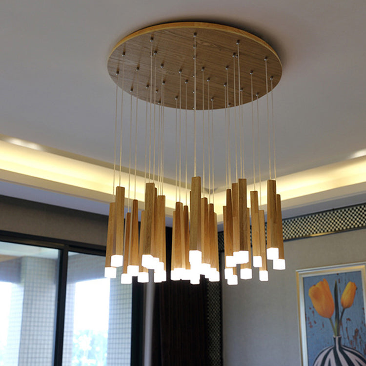 Matchstick Dining Room LED Pendant Light Wood 1/5/7-Light Ceiling Light Fixture with Diffuser in Warm/White Light Clearhalo 'Ceiling Lights' 'Pendant Lights' 'Pendants' Lighting' 122925