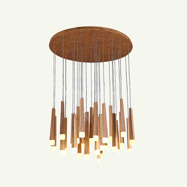 Matchstick Dining Room LED Pendant Light Wood 1/5/7-Light Ceiling Light Fixture with Diffuser in Warm/White Light Clearhalo 'Ceiling Lights' 'Pendant Lights' 'Pendants' Lighting' 122926