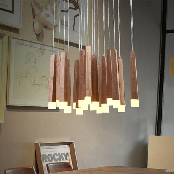 Matchstick Dining Room LED Pendant Light Wood 1/5/7-Light Ceiling Light Fixture with Diffuser in Warm/White Light Clearhalo 'Ceiling Lights' 'Pendant Lights' 'Pendants' Lighting' 122928