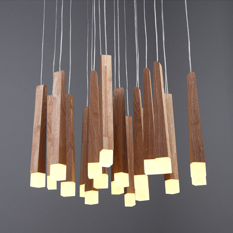 Matchstick Dining Room LED Pendant Light Wood 1/5/7-Light Ceiling Light Fixture with Diffuser in Warm/White Light Clearhalo 'Ceiling Lights' 'Pendant Lights' 'Pendants' Lighting' 122929