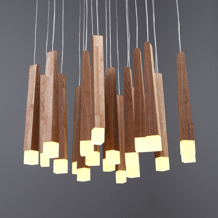 Matchstick Dining Room LED Pendant Light Wood 1/5/7-Light Ceiling Light Fixture with Diffuser in Warm/White Light Clearhalo 'Ceiling Lights' 'Pendant Lights' 'Pendants' Lighting' 122930