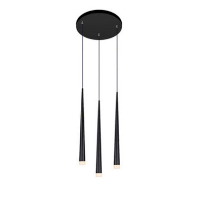 Modern Tapered Suspension Light Metal 3 Lights Dining Room Pendant Light Fixture with Linear/Round Canopy in Warm/White Black Round Clearhalo 'Ceiling Lights' 'Modern Pendants' 'Modern' 'Pendant Lights' 'Pendants' Lighting' 123251