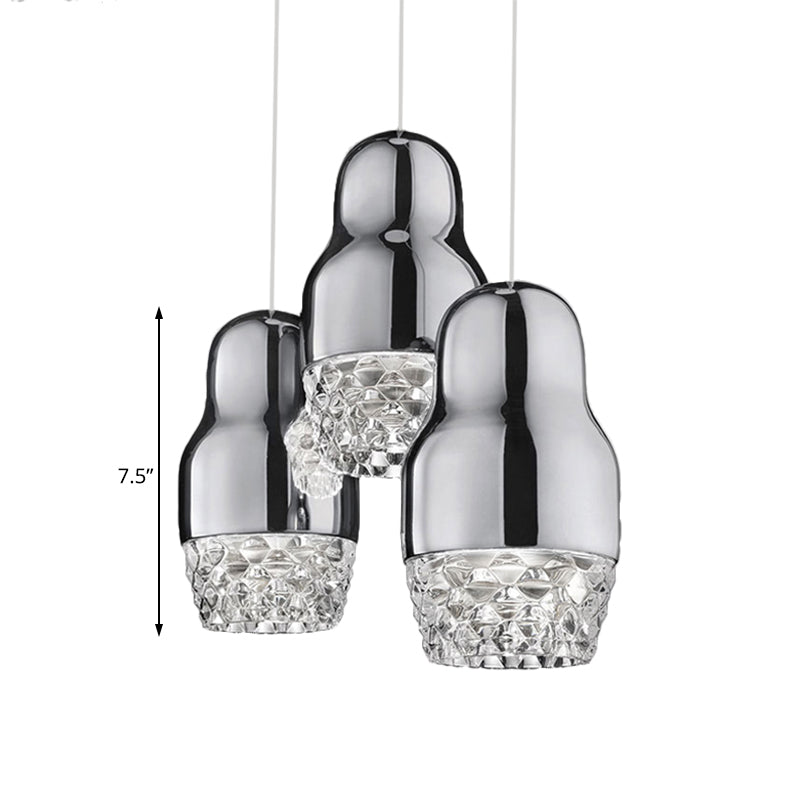 Chrome Fedora Cascade Pendant Light with Glass Shade Post Modern 3 Heads Hanging Pendant Light Fixture for Bar Clearhalo 'Ceiling Lights' 'Modern Pendants' 'Modern' 'Pendant Lights' 'Pendants' Lighting' 123414