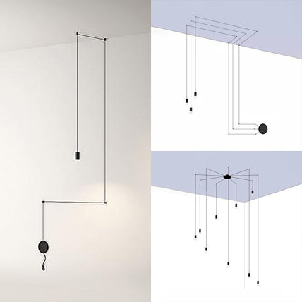 Line Hanging Lighting Contemporary Metal 1/3/9 Light Black Ceiling Pendant Light for Living Room Clearhalo 'Ceiling Lights' 'Modern Pendants' 'Modern' 'Pendant Lights' 'Pendants' Lighting' 124208