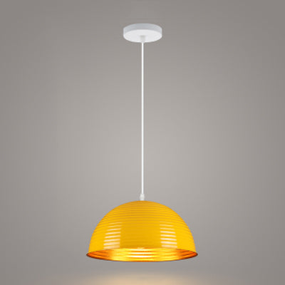 Dome Shade Pendant Light with Ruffle Contemporary Metal Single Head Red/Yellow/Blue Pendant Light, 12"/16"/19.5" Wide Yellow Clearhalo 'Ceiling Lights' 'Modern Pendants' 'Modern' 'Pendant Lights' 'Pendants' Lighting' 124298