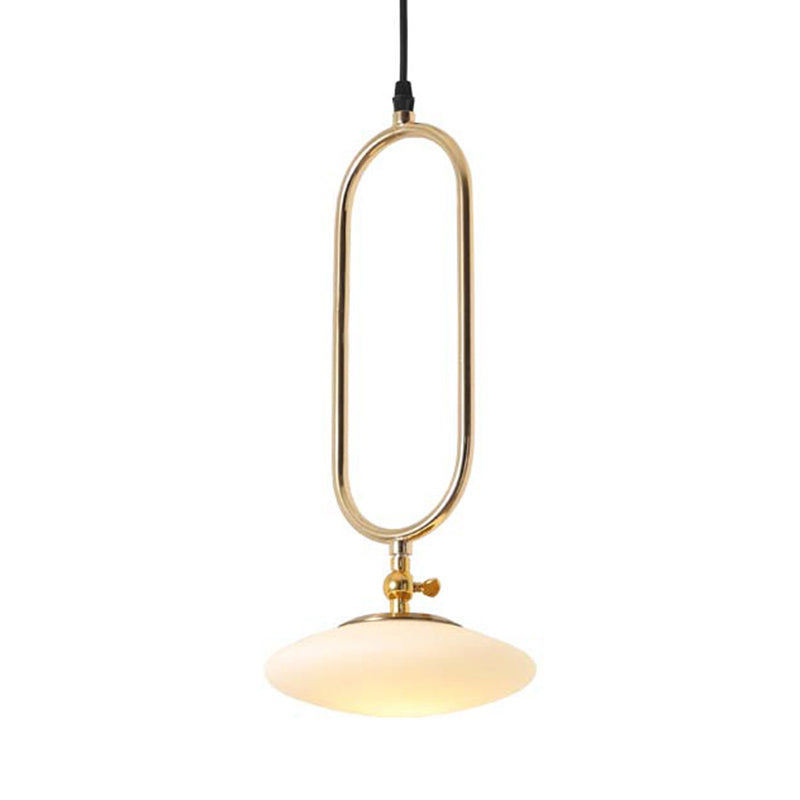 Fly Saucer Pendant Lighting Contemporary Style Milk Glass 1 Light Bedside Ceiling Pendant Lamp in Gold Finish Clearhalo 'Ceiling Lights' 'Glass shade' 'Glass' 'Modern Pendants' 'Modern' 'Pendant Lights' 'Pendants' Lighting' 124359