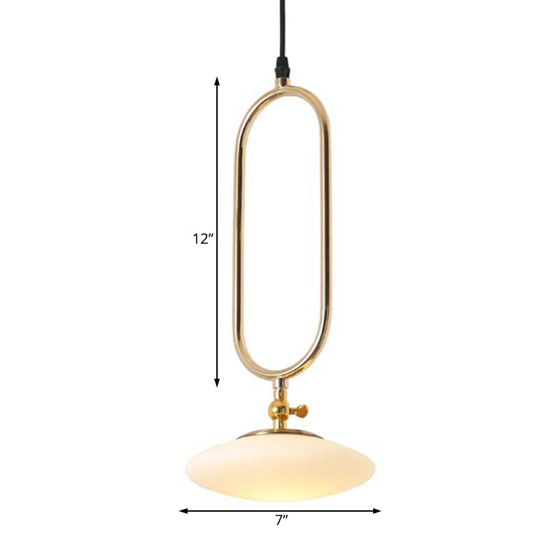 Fly Saucer Pendant Lighting Contemporary Style Milk Glass 1 Light Bedside Ceiling Pendant Lamp in Gold Finish Clearhalo 'Ceiling Lights' 'Glass shade' 'Glass' 'Modern Pendants' 'Modern' 'Pendant Lights' 'Pendants' Lighting' 124360