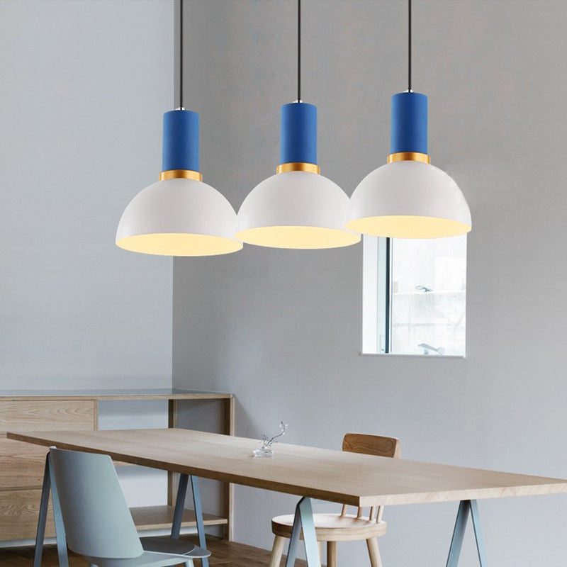 Bowl/Cone/Funnel Metal Hanging Ceiling Light Minimalist 1 Light Blue/Pink/Yellow Pendant Lamp White Bowl Clearhalo 'Ceiling Lights' 'Modern Pendants' 'Modern' 'Pendant Lights' 'Pendants' Lighting' 124530