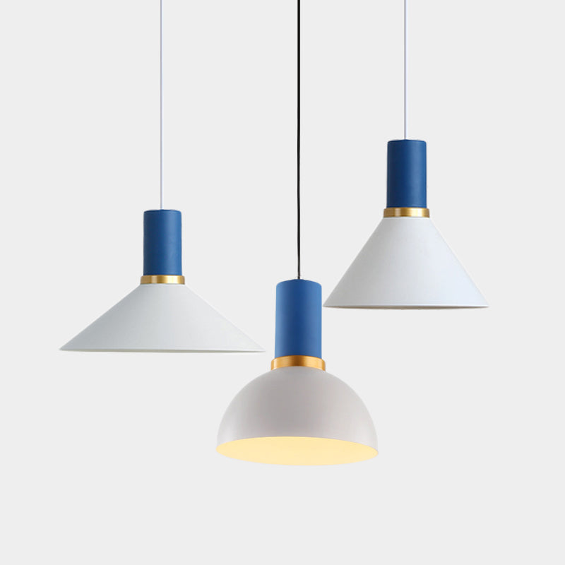 Bowl/Cone/Funnel Metal Hanging Ceiling Light Minimalist 1 Light Blue/Pink/Yellow Pendant Lamp Clearhalo 'Ceiling Lights' 'Modern Pendants' 'Modern' 'Pendant Lights' 'Pendants' Lighting' 124535