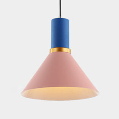 Bowl/Cone/Funnel Metal Hanging Ceiling Light Minimalist 1 Light Blue/Pink/Yellow Pendant Lamp Clearhalo 'Ceiling Lights' 'Modern Pendants' 'Modern' 'Pendant Lights' 'Pendants' Lighting' 124538