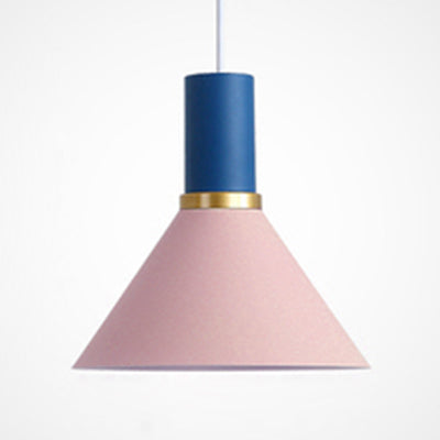 Bowl/Cone/Funnel Metal Hanging Ceiling Light Minimalist 1 Light Blue/Pink/Yellow Pendant Lamp Clearhalo 'Ceiling Lights' 'Modern Pendants' 'Modern' 'Pendant Lights' 'Pendants' Lighting' 124539