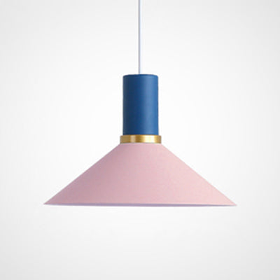 Bowl/Cone/Funnel Metal Hanging Ceiling Light Minimalist 1 Light Blue/Pink/Yellow Pendant Lamp Pink Cone Clearhalo 'Ceiling Lights' 'Modern Pendants' 'Modern' 'Pendant Lights' 'Pendants' Lighting' 124540