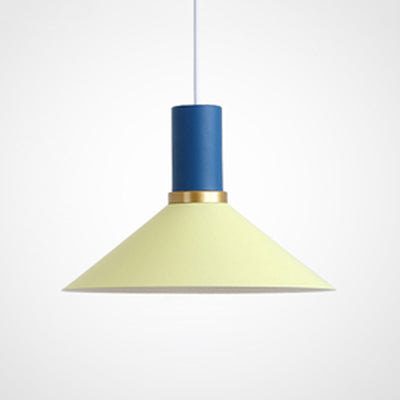 Bowl/Cone/Funnel Metal Hanging Ceiling Light Minimalist 1 Light Blue/Pink/Yellow Pendant Lamp Yellow Cone Clearhalo 'Ceiling Lights' 'Modern Pendants' 'Modern' 'Pendant Lights' 'Pendants' Lighting' 124545