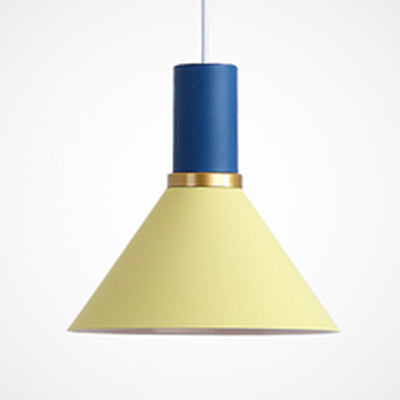 Bowl/Cone/Funnel Metal Hanging Ceiling Light Minimalist 1 Light Blue/Pink/Yellow Pendant Lamp Yellow Funnel Clearhalo 'Ceiling Lights' 'Modern Pendants' 'Modern' 'Pendant Lights' 'Pendants' Lighting' 124546