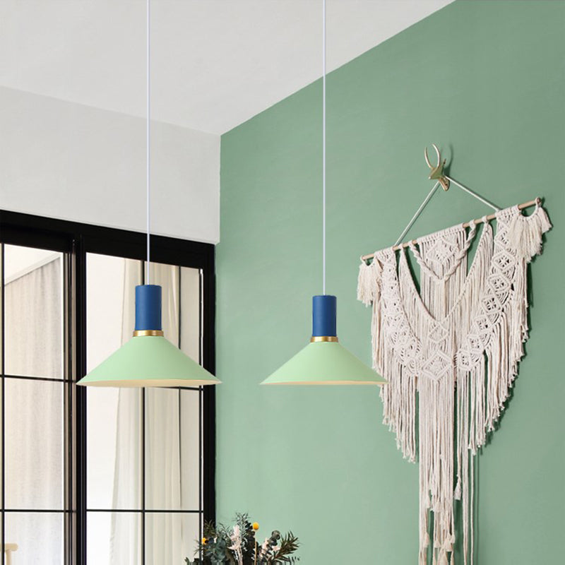 Bowl/Cone/Funnel Metal Hanging Ceiling Light Minimalist 1 Light Blue/Pink/Yellow Pendant Lamp Clearhalo 'Ceiling Lights' 'Modern Pendants' 'Modern' 'Pendant Lights' 'Pendants' Lighting' 124547