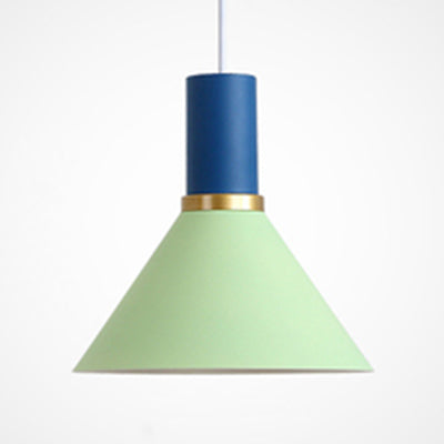 Bowl/Cone/Funnel Metal Hanging Ceiling Light Minimalist 1 Light Blue/Pink/Yellow Pendant Lamp Green Funnel Clearhalo 'Ceiling Lights' 'Modern Pendants' 'Modern' 'Pendant Lights' 'Pendants' Lighting' 124549