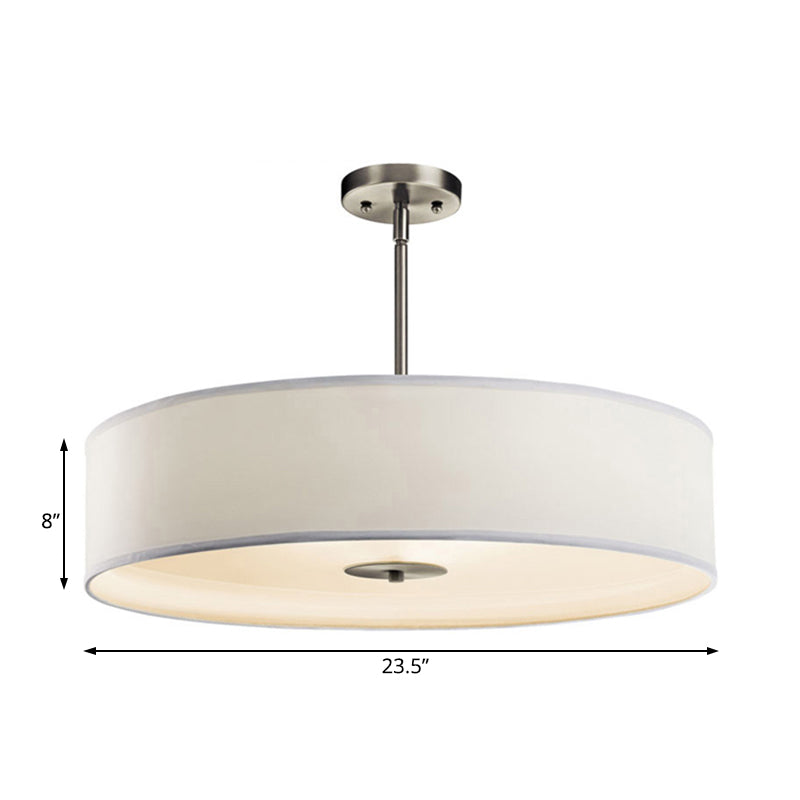 Drum Pendant Light Fixture Modernism Fabric White LED Hanging Ceiling Light, 16"/19.5"/23.5" Dia Clearhalo 'Ceiling Lights' 'Modern Pendants' 'Modern' 'Pendant Lights' 'Pendants' Lighting' 125018