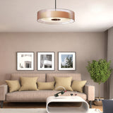 Drum Pendant Light Fixture Modernism Fabric Coffee LED Hanging Ceiling Light, 16"/19.5"/23.5" Dia Clearhalo 'Ceiling Lights' 'Modern Pendants' 'Modern' 'Pendant Lights' 'Pendants' Lighting' 125070