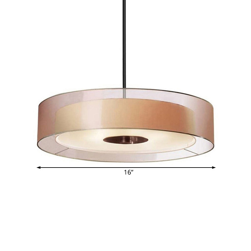 Drum Pendant Light Fixture Modernism Fabric Coffee LED Hanging Ceiling Light, 16"/19.5"/23.5" Dia Clearhalo 'Ceiling Lights' 'Modern Pendants' 'Modern' 'Pendant Lights' 'Pendants' Lighting' 125072