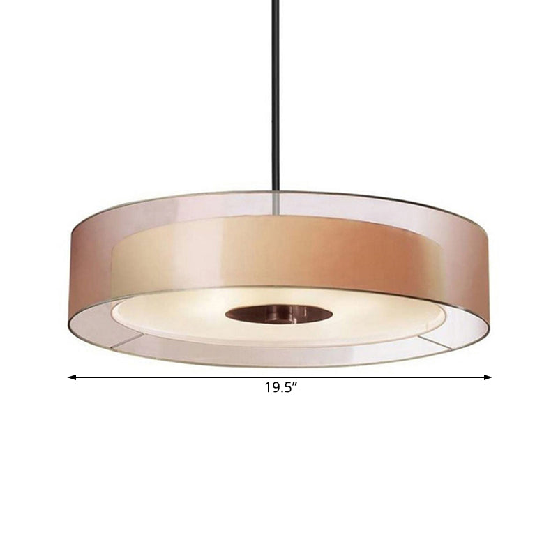 Drum Pendant Light Fixture Modernism Fabric Coffee LED Hanging Ceiling Light, 16"/19.5"/23.5" Dia Clearhalo 'Ceiling Lights' 'Modern Pendants' 'Modern' 'Pendant Lights' 'Pendants' Lighting' 125073