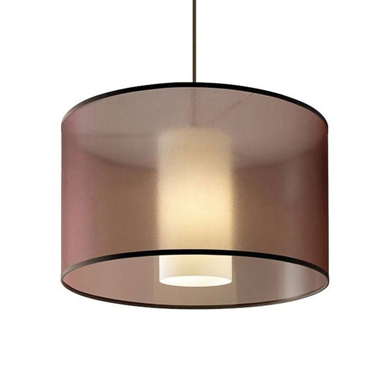 Cylinder Pendant Light Fixture Nordic Fabric Brown LED Hanging Ceiling Light, 16"/19.5"/23.5" Dia Clearhalo 'Ceiling Lights' 'Modern Pendants' 'Modern' 'Pendant Lights' 'Pendants' Lighting' 125079