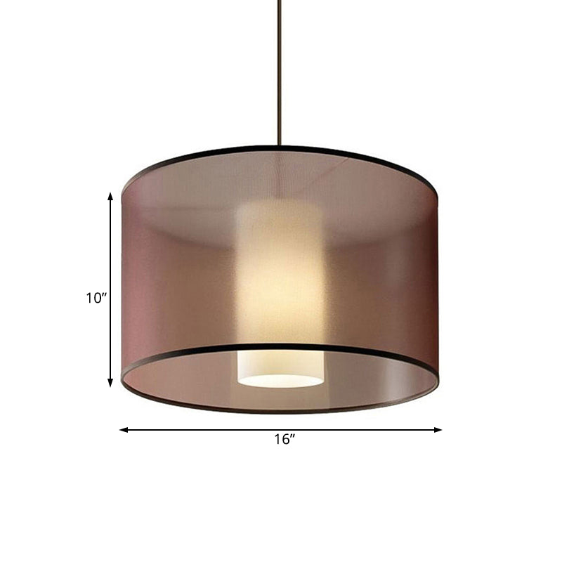 Cylinder Pendant Light Fixture Nordic Fabric Brown LED Hanging Ceiling Light, 16"/19.5"/23.5" Dia Clearhalo 'Ceiling Lights' 'Modern Pendants' 'Modern' 'Pendant Lights' 'Pendants' Lighting' 125080