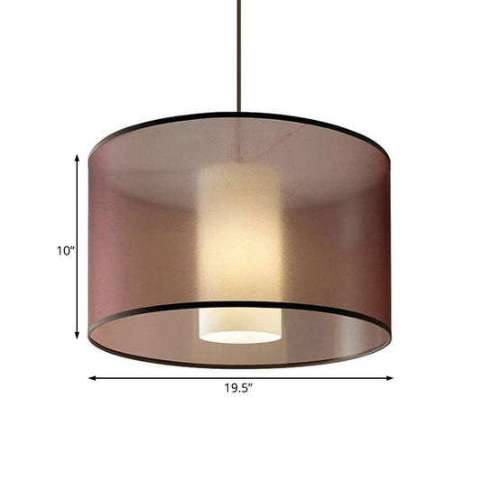 Cylinder Pendant Light Fixture Nordic Fabric Brown LED Hanging Ceiling Light, 16"/19.5"/23.5" Dia Clearhalo 'Ceiling Lights' 'Modern Pendants' 'Modern' 'Pendant Lights' 'Pendants' Lighting' 125081