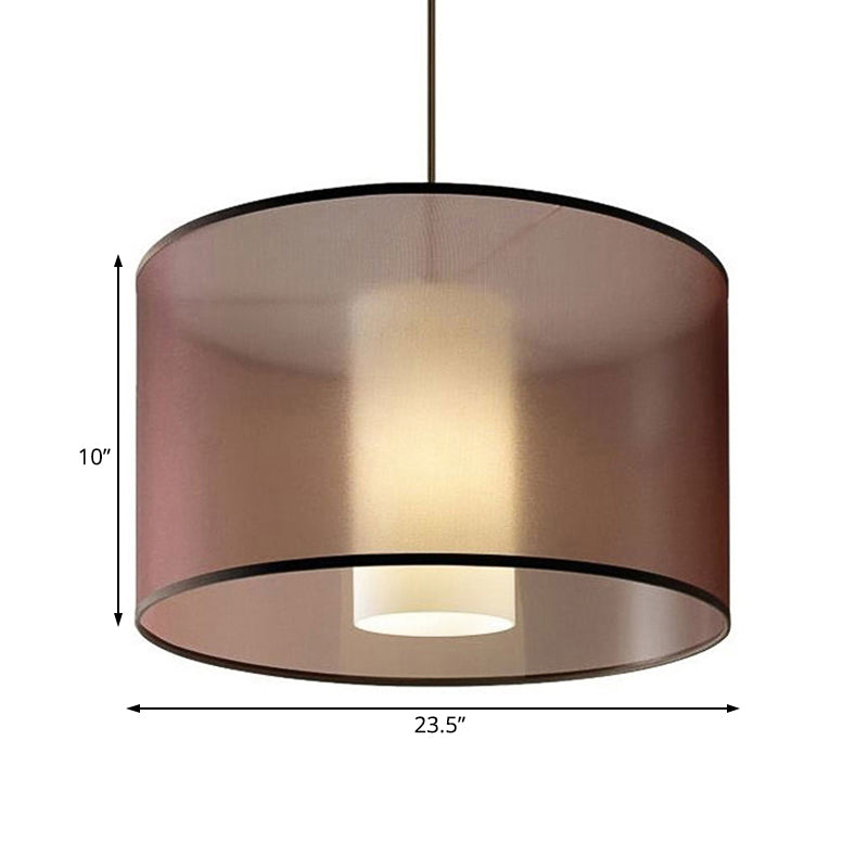 Cylinder Pendant Light Fixture Nordic Fabric Brown LED Hanging Ceiling Light, 16"/19.5"/23.5" Dia Clearhalo 'Ceiling Lights' 'Modern Pendants' 'Modern' 'Pendant Lights' 'Pendants' Lighting' 125082