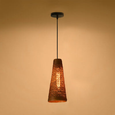 Rattan Handmade Pendant Lamp Contemporary 1 Light Hanging Lamp with Cone Shade in Blue/Brown Clearhalo 'Ceiling Lights' 'Modern Pendants' 'Modern' 'Pendant Lights' 'Pendants' Lighting' 125622