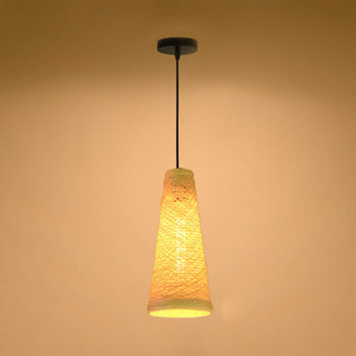 Rattan Handmade Pendant Lamp Contemporary 1 Light Hanging Lamp with Cone Shade in Blue/Brown Beige Clearhalo 'Ceiling Lights' 'Modern Pendants' 'Modern' 'Pendant Lights' 'Pendants' Lighting' 125623