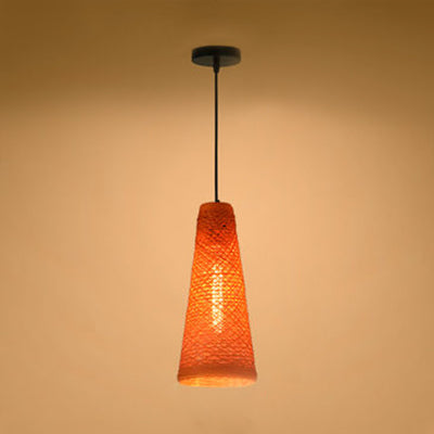 Rattan Handmade Pendant Lamp Contemporary 1 Light Hanging Lamp with Cone Shade in Blue/Brown Orange Clearhalo 'Ceiling Lights' 'Modern Pendants' 'Modern' 'Pendant Lights' 'Pendants' Lighting' 125626