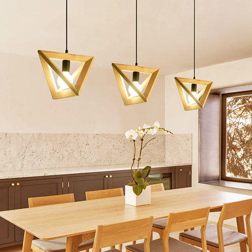 Japanese Style Beige Pendant Light with Triangle Shade 1 Light Wood Pendant Lamp for Kitchen Clearhalo 'Ceiling Lights' 'Modern Pendants' 'Modern' 'Pendant Lights' 'Pendants' Lighting' 125779