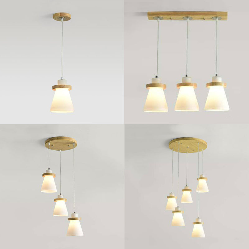 White Tapered Shade Hanging Lamp with Round Canopy Simple Style Milk Glass Pendant Lighting in White for Office Clearhalo 'Ceiling Lights' 'Glass shade' 'Glass' 'Modern Pendants' 'Modern' 'Pendant Lights' 'Pendants' Lighting' 125785