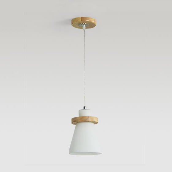 White Tapered Shade Hanging Lamp with Round Canopy Simple Style Milk Glass Pendant Lighting in White for Office Clearhalo 'Ceiling Lights' 'Glass shade' 'Glass' 'Modern Pendants' 'Modern' 'Pendant Lights' 'Pendants' Lighting' 125788